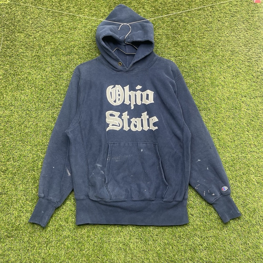VTG Ohio State Old English Champion Hoodie Mens Large Sweatshirt Blue OSU